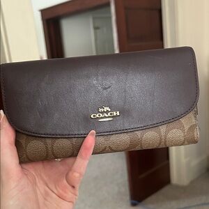 Coach Dark Brown and Tan Signature bifold Wallet